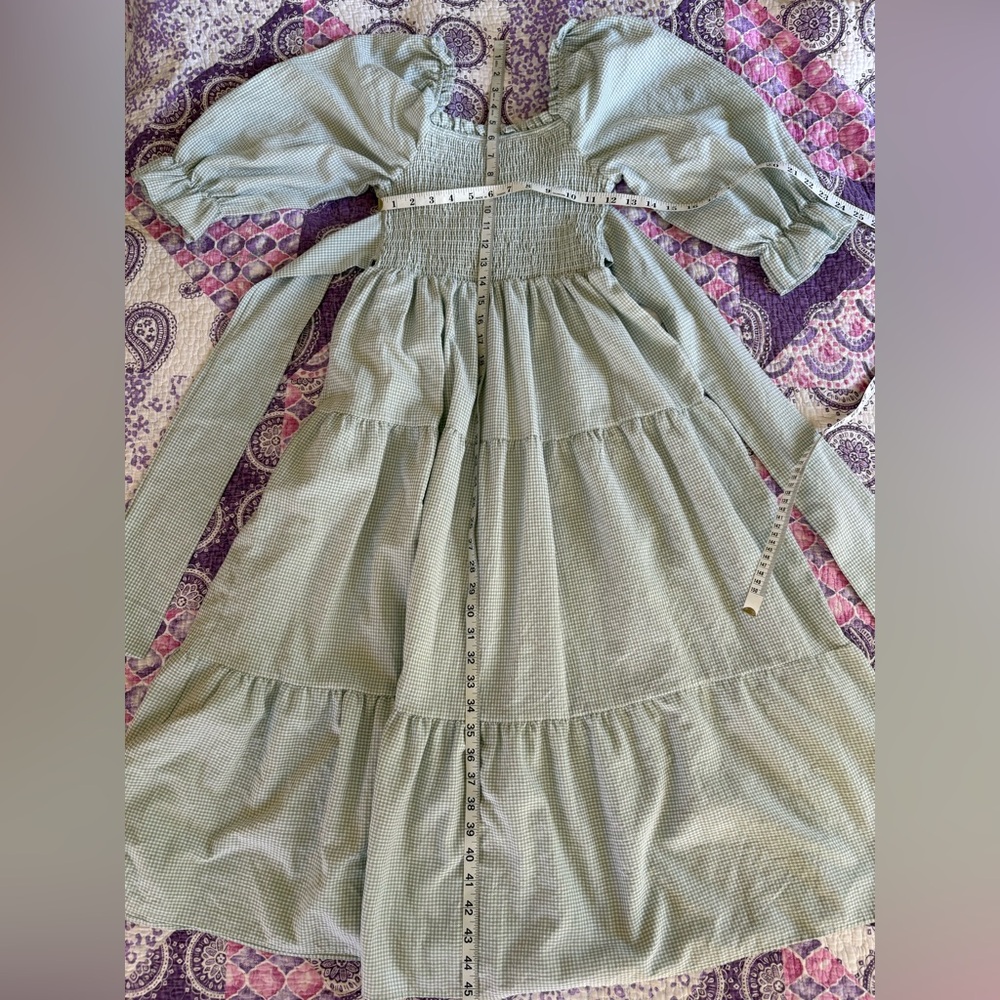 Green Gingham Puff Sleeve Dress - Picture 2 of 4